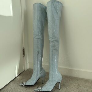 D-Venus Tbt Over-the-knee Boots in Rhinestones Denim. EU 38 size. Retail $3,095